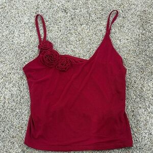 NWT Elegant Red Floral Rose Appliqué Mesh Women's Top